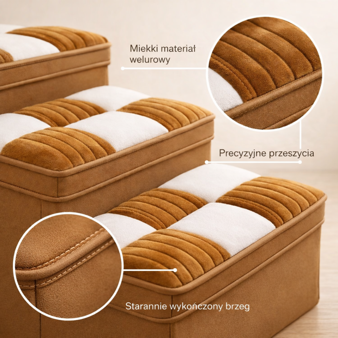 Drewniane Schodki dla Psa z Ukrytym Schowkiem – Handmade, Wzór Kratka