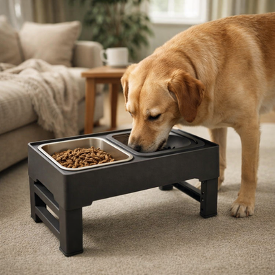 Podwójna Miska Stalowa dla Psa – Regulowana Wysokość, Zdrowy Kręgosłup