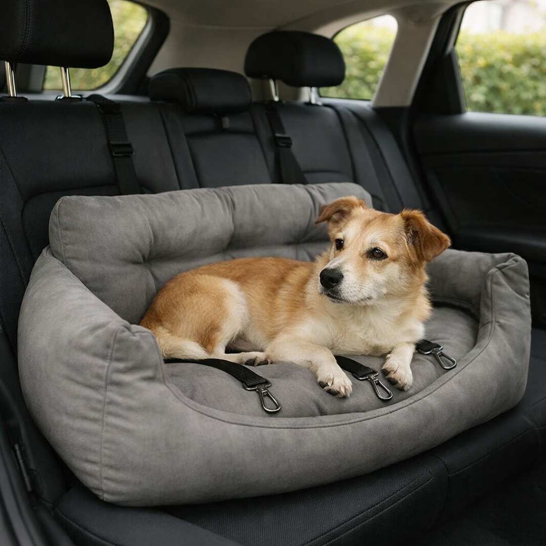 Fotelik Samochodowy dla Psa – Podwójne Siedzenie, Bezpieczny na Zakrętach