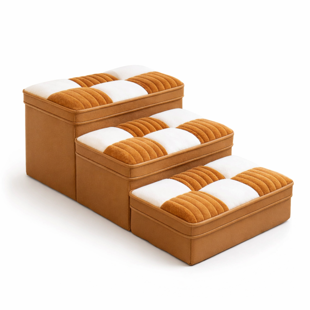 Drewniane Schodki dla Psa z Ukrytym Schowkiem – Handmade, Wzór Kratka