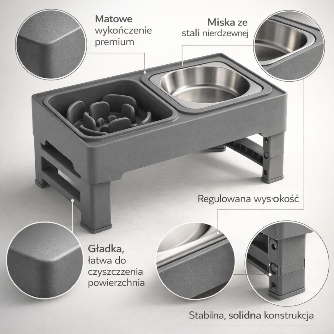 Podwójna Miska Stalowa dla Psa – Regulowana Wysokość, Zdrowy Kręgosłup