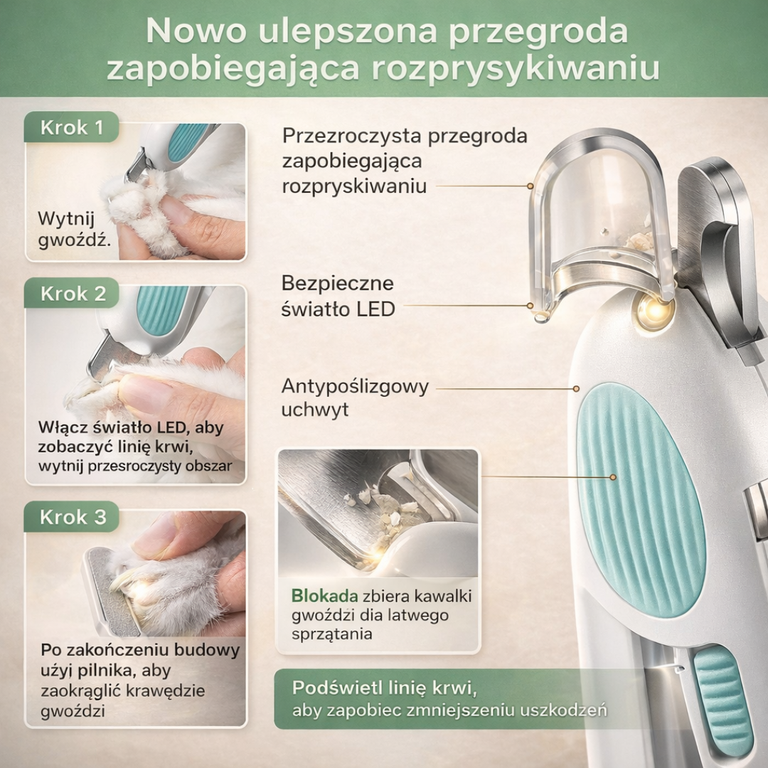 Obcinacz do Paznokci dla Psa i Kota z LED – Nie Skaleczy, Tnie Precyzyjnie