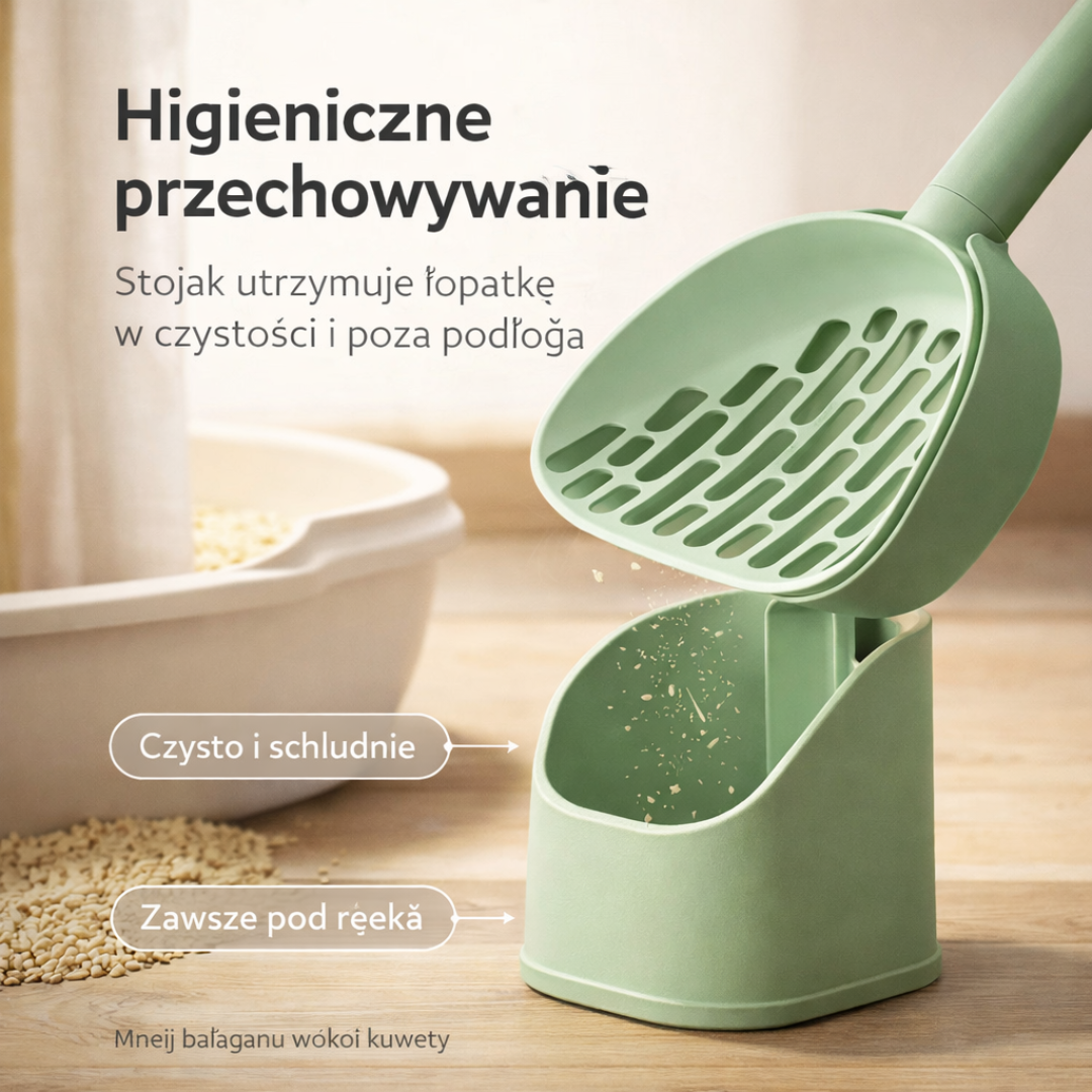 Łopatka do Kuwety z Eleganckim Stojakiem – Czysto, Higieniicznie, Bez Zapachu