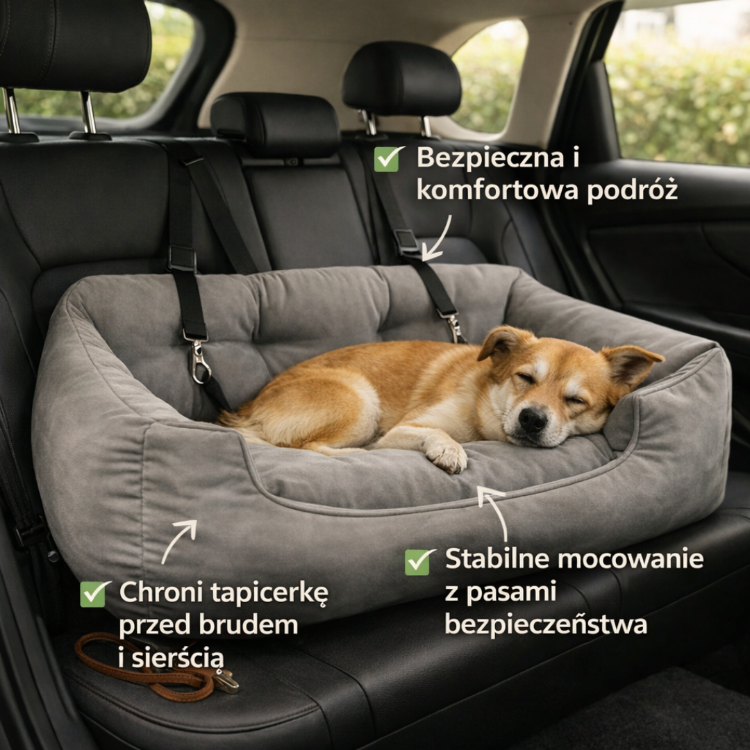 Fotelik Samochodowy dla Psa – Podwójne Siedzenie, Bezpieczny na Zakrętach