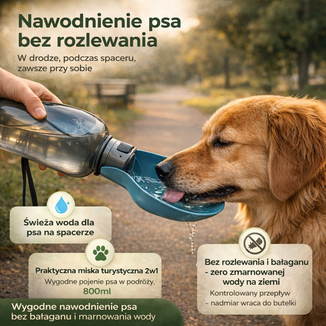 Butelka Turystyczna z Miską 2w1 – 800ml, Szczelna, na Spacery i Trasy