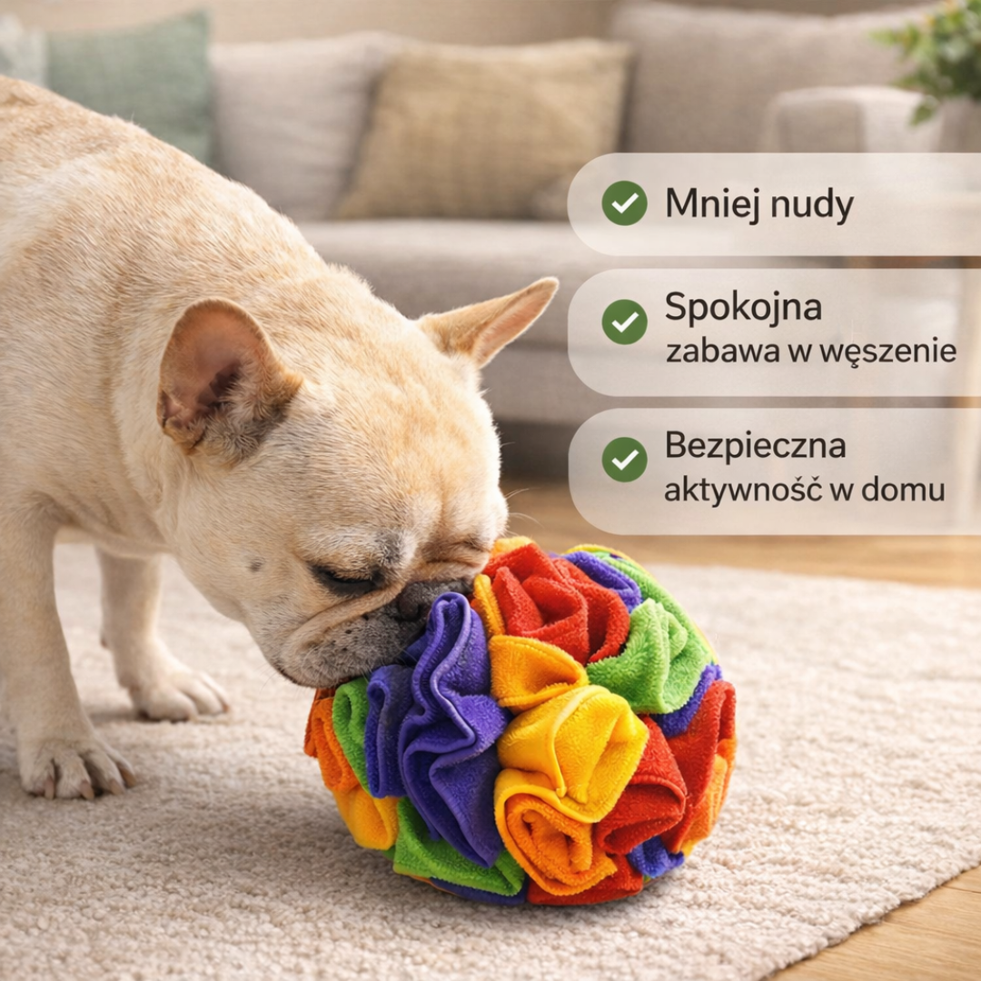 Interaktywna Piłka Węchowa – Stymuluje Nos i Uspokaja Psa