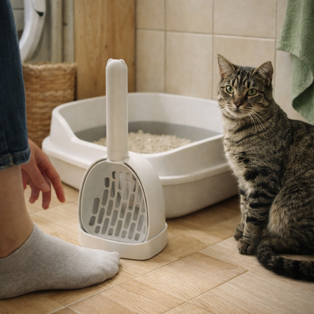 Łopatka do Kuwety z Eleganckim Stojakiem – Czysto, Higieniicznie, Bez Zapachu