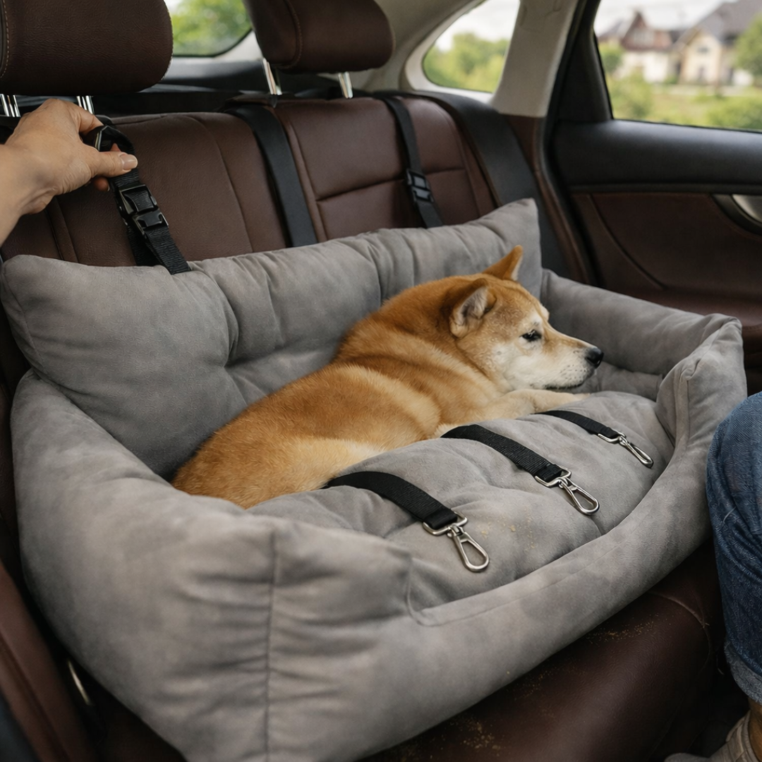 Fotelik Samochodowy dla Psa – Podwójne Siedzenie, Bezpieczny na Zakrętach